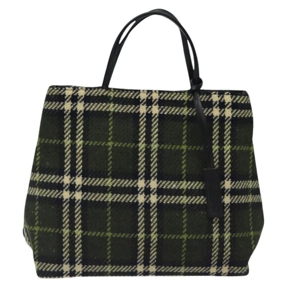 BURBERRY Nova Check Hand Bag Wool Green Black Auth BD1322 - Picture 2 of 16